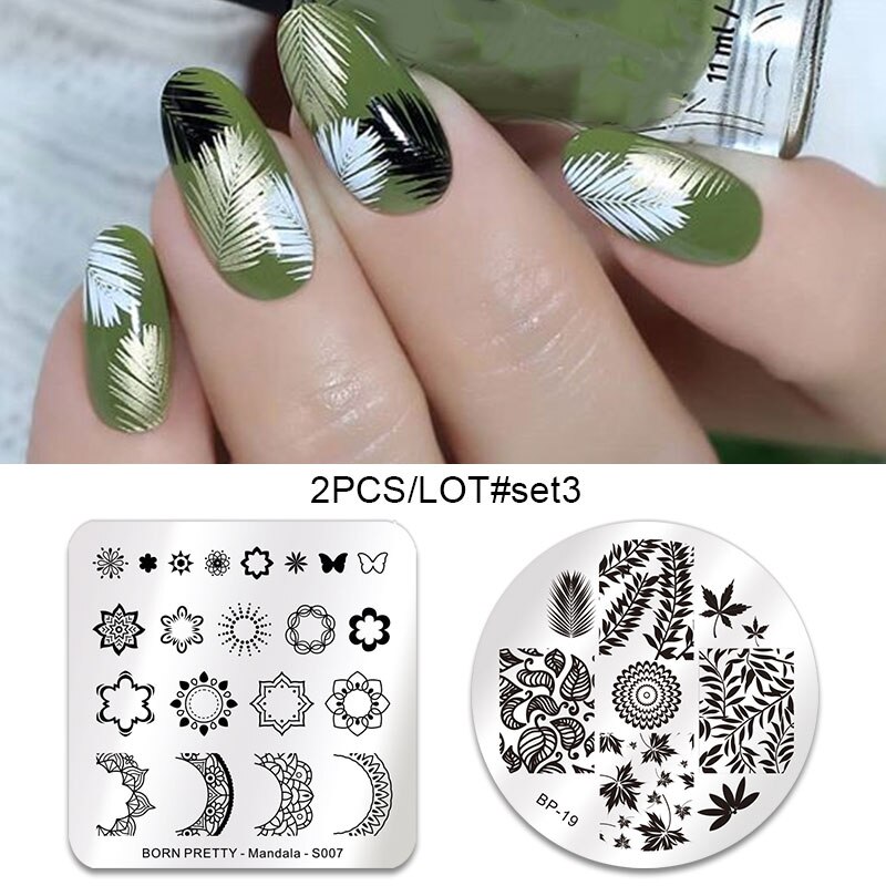 GEBOREN ZIEMLICH 2Stck Nagel Stanzen Platten einstellen SchöNe Blume Geometrische Nette Ebene idee Nagel Kunst Stempel Bild Platte DIY werkzeuge