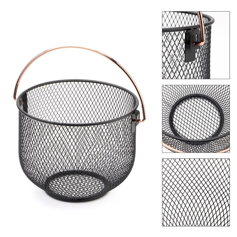 Metal Wire Round Openwork Drain Vegetable Wrought Iron Fruit Basket with Handle