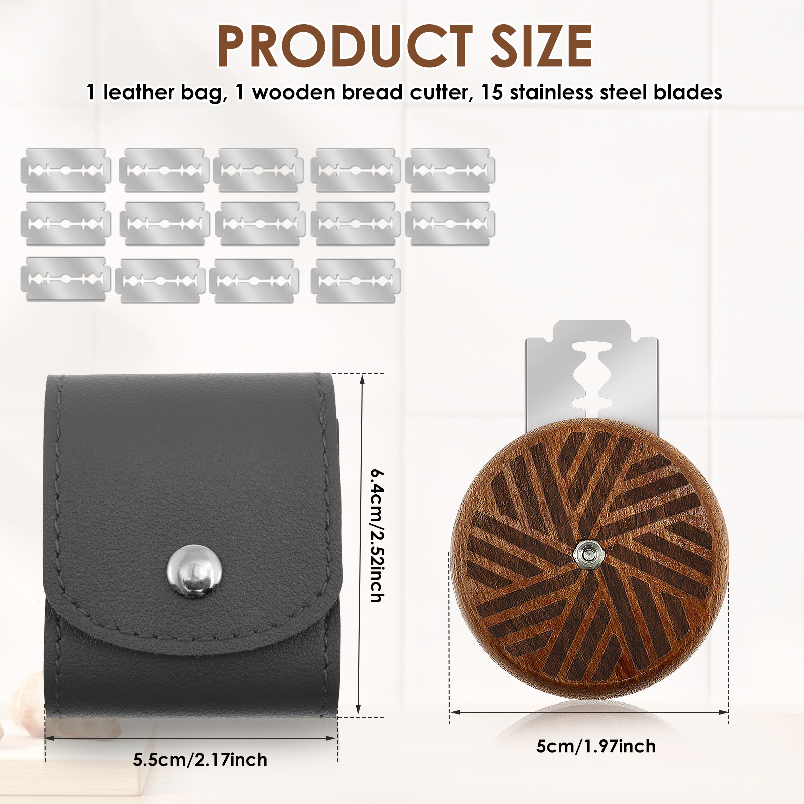 Bread Bakery Lame Tools Wooden Scraper Bread Knife/Slicer/Cutter Dough bakery stone Scoring Lame with 15 Blades Arc Curved Knife