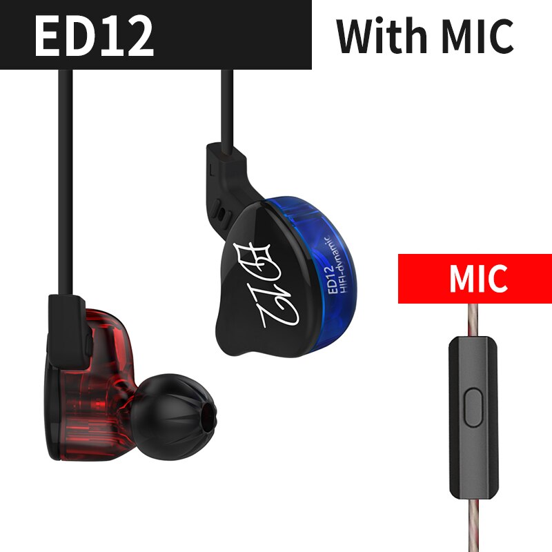 Kz  ed12 dynamische oortelefoonmonitors geluidsisolerende hifi muziek sport in-ear oortelefoon: Met microfoon