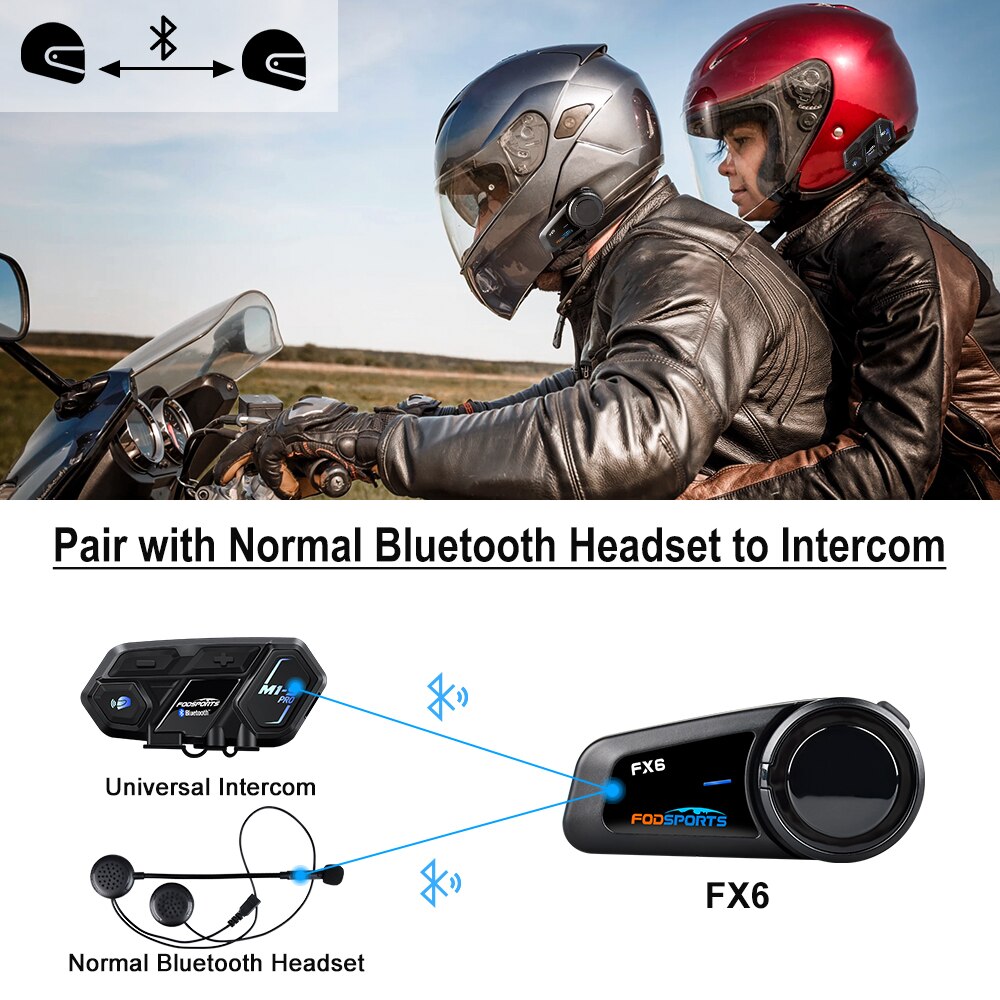 Fodsports FX6 Motorhelm Bluetooth Intercom Moto Helm Headset 1000M 6 Rider Bt 5.0 Interphone Intercomunicador Fm Radio