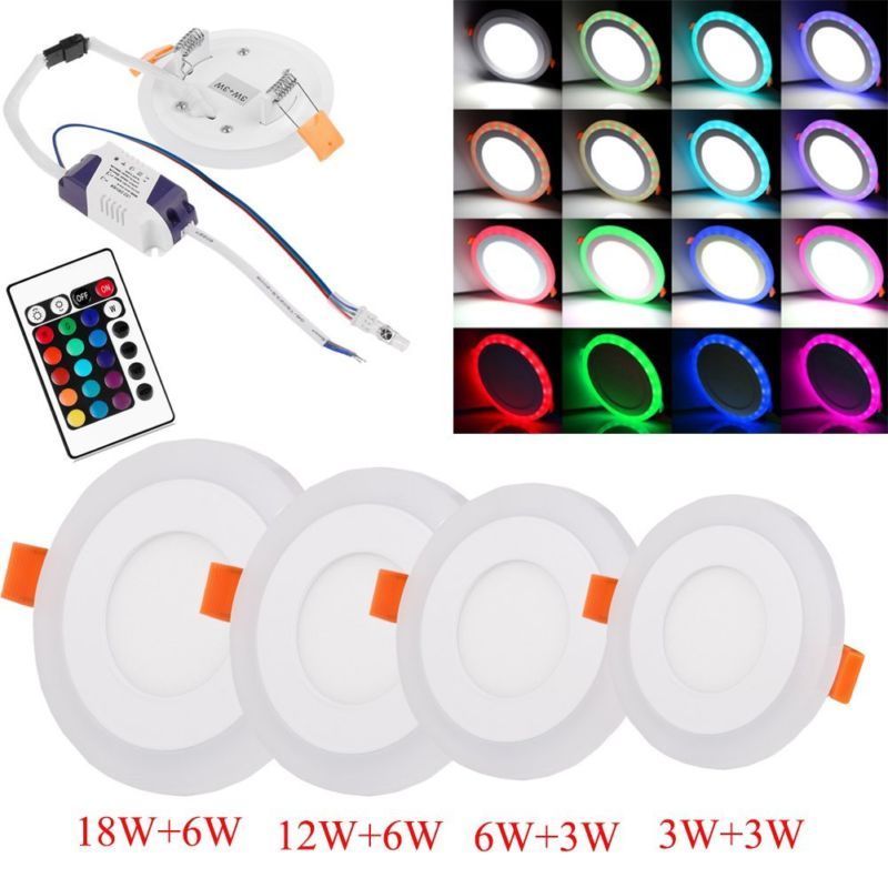 3+3W/12+6W LED Panel Light AC 100-265V Ultra Slim Round Concealed Dual Color RGB LED Panel Lights Cool White RGB Downlight