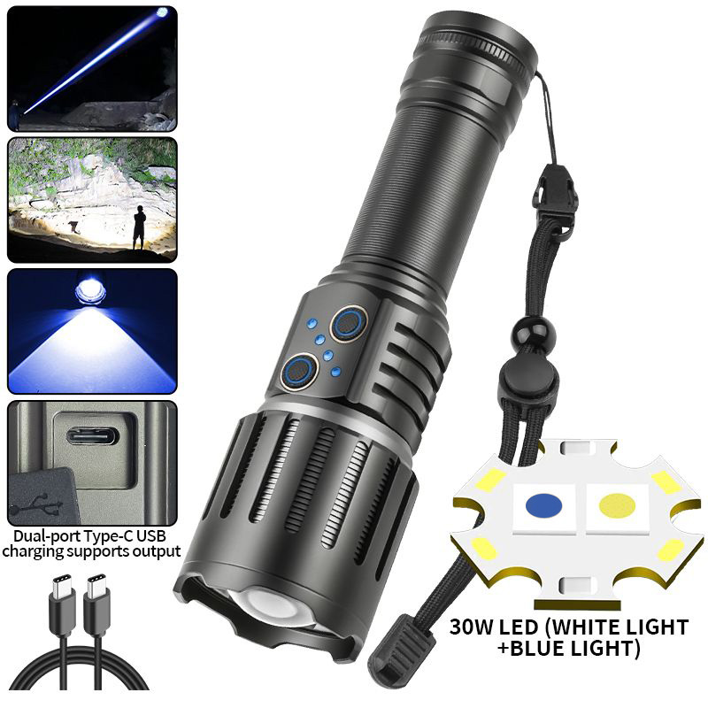 12000 Lumen Rechargeable Flashlights Super Bright Led Flashlight High Lumens with USB Cable, 5 Modes Powerful Flashlight Waterpr: Blue