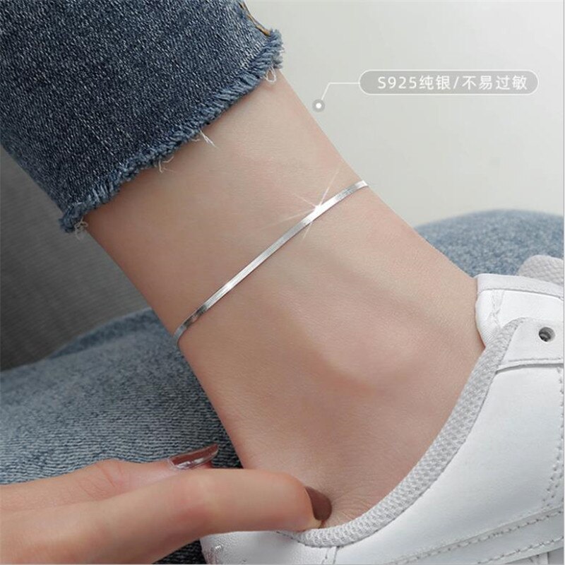 Klassische Schlange Kette Fußkettchen Weiblichen Schmuck oben Silber 925 Mädchen Fuß Zubehör Charme Geburtstag Für Mädchen Armreif