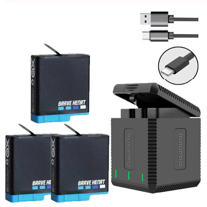 Go Pro Hero 8 Hero 7 Hero8 Zwart Batterij Of Triple Oplader Voor Gopro Hero 8 Camera Batterij Volledige Decode: charger and 3battery