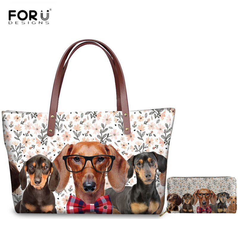 FORUDESIGNS Kawaii Chihuahua wzór Zipper torebki wysokiej jakości duże torby na ramię dla kobiet rozrywka 2 sztuk/zestaw torby na ramię: AMYY081AL-Z21