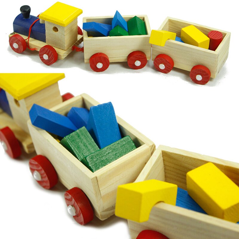 Wooden Train And Dragging Three Carriage Geometric Shape Matching Early Childhood Educational Toy Vehicles