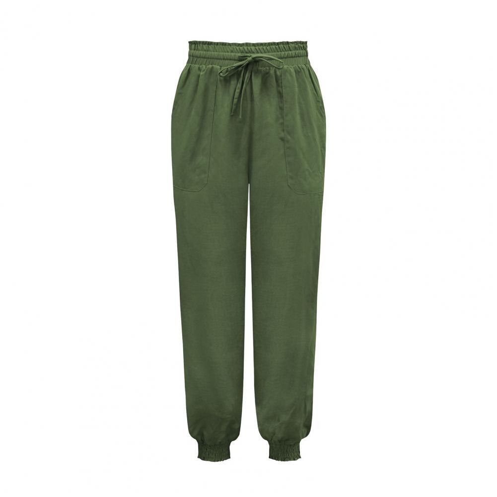 Pantalones sencillos de cintura elástica para mujer, pantalón resistente al desgaste, de secado rápido, para uso diario: L / Army Green