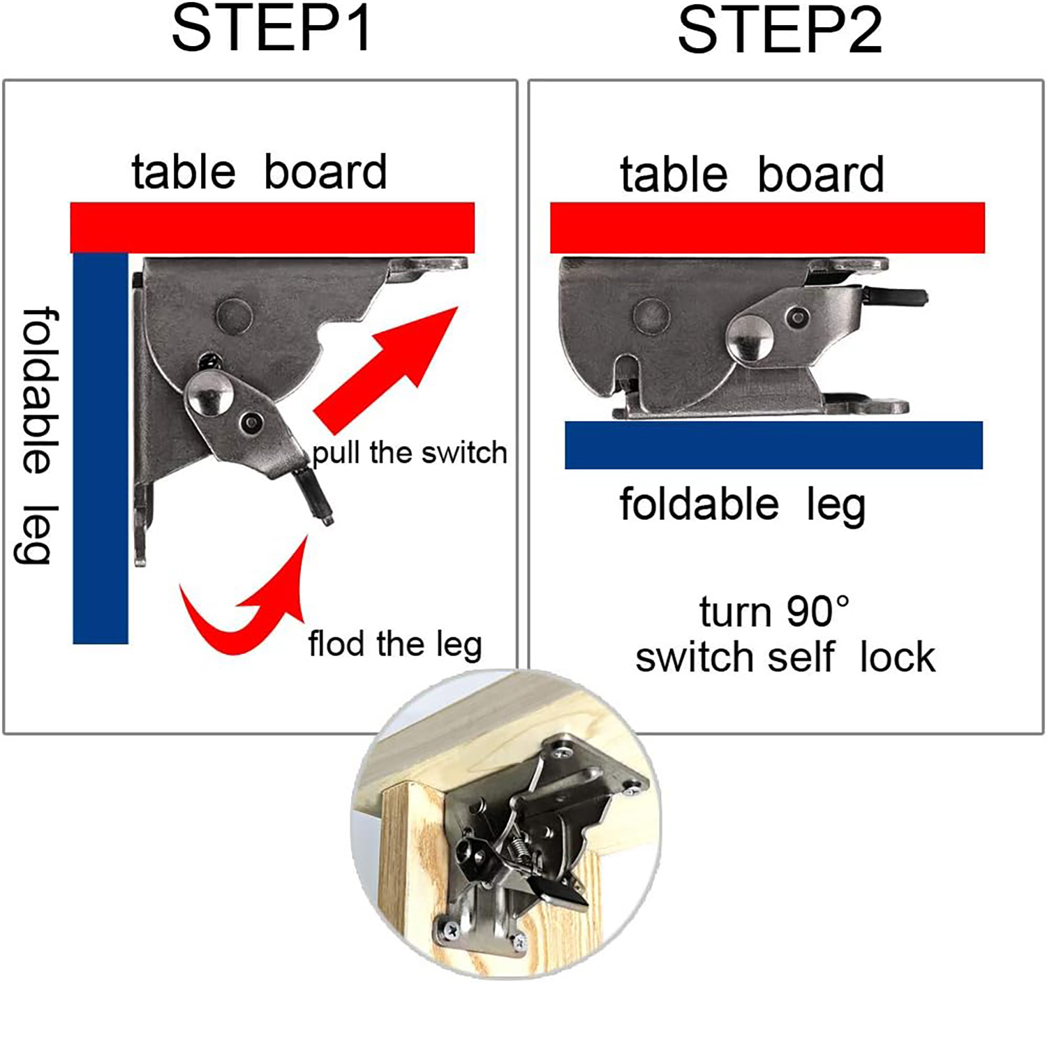 Foldable Bracket, Self-Lock Hinge Hardware with Screws Lock Extension Support for Table Leg, Bed Leg, Workbench, Pack of 4