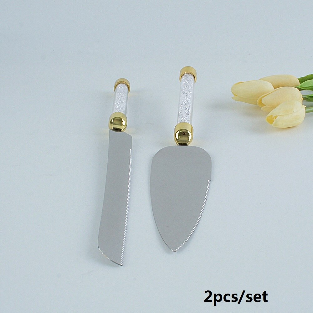  2pcs Wedding Cake Knife Server Set Stainless Steel Crystals Handle Cake Spatula Cutter Birthday Party Dinnerware Christmas: Burgundy