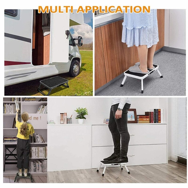 Step Stool Portable Lightweight Folding Steel Step Ladder with Anti-slip Mat and Handgrip One Step 330-Pound Capacity