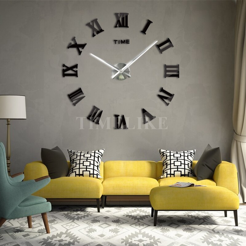 Modern Luxury 3D Wall Clock Big Size Home Decor DIY Large Roman Quartz Clocks Acrylic Mirror Wall Stickers