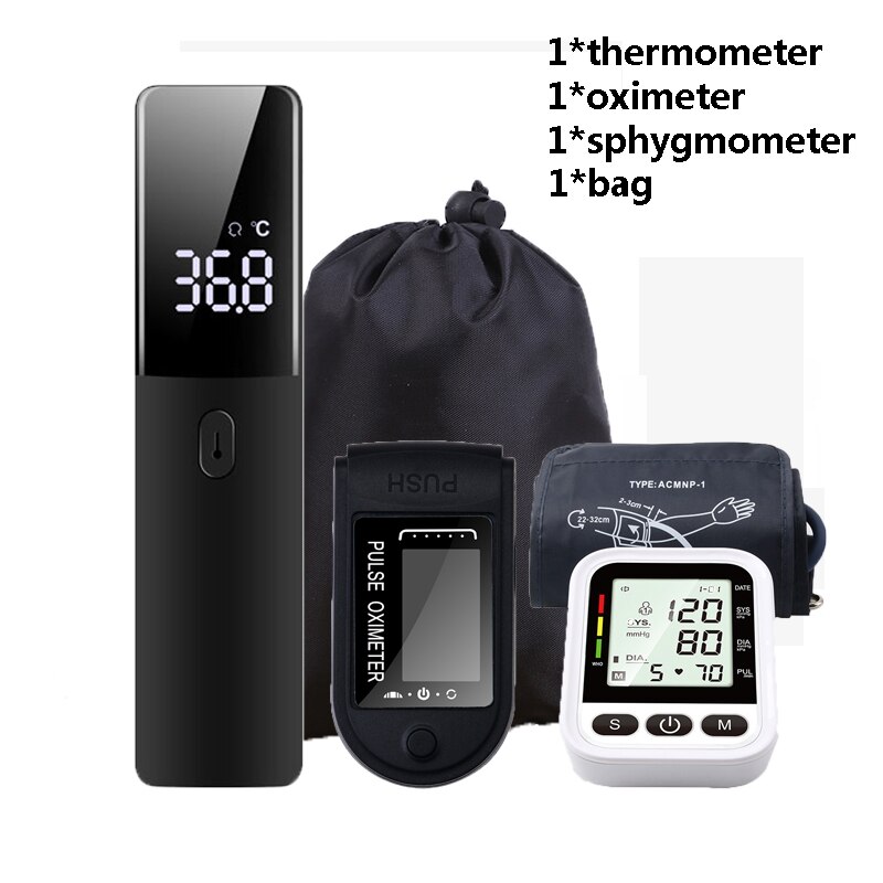 Tensiómetro Digital para muñeca, esfigmomanómetro, oxímetro de pulso para dedo, termómetro IR sin contacto, conjunto de Monitor de salud para el hogar: 4pcs set B-arm