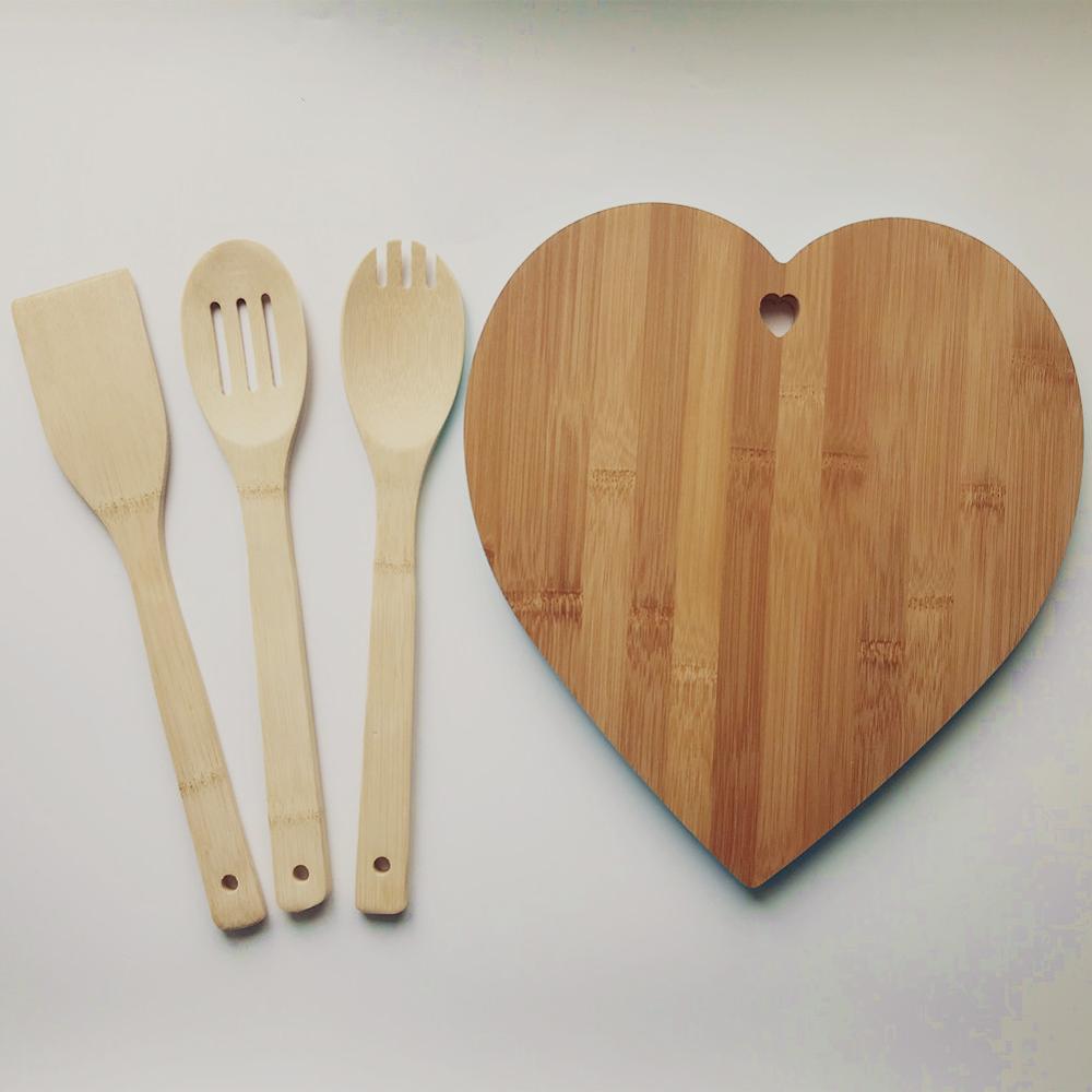 Wood Cutting Board With Bamboo Kitchen Utensil Set