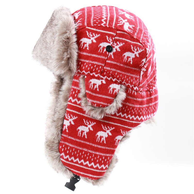 Gorra de esquí a prueba de viento para hombre y mujer, casco de vuelo con orejeras gruesas, ciervo de Navidad, más gorro cálido de terciopelo con gafas, Invierno: red