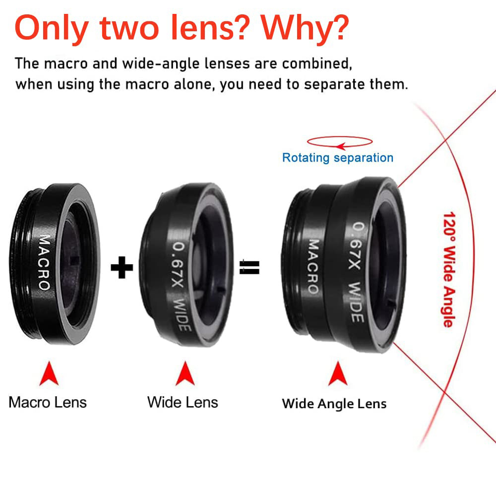 Objectif de téléphone Fisheye 3 en 1, Zoom grand Angle 0,67x, Macro œil de poisson, Kits de caméra pour Smartphone, Zoom œil de poisson avec Clip de téléphone