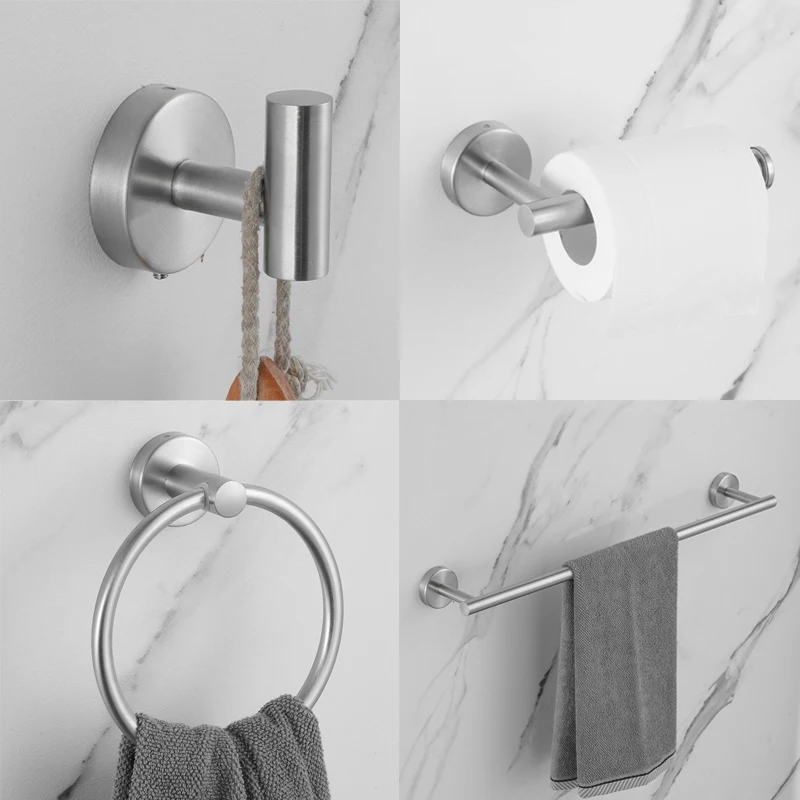 Silver Bathroom Hardware Set 304 Stainless Steel Towel Rack Toilet Paper Holder Liquid Soap Holder Towel Bar Toilet Accessories