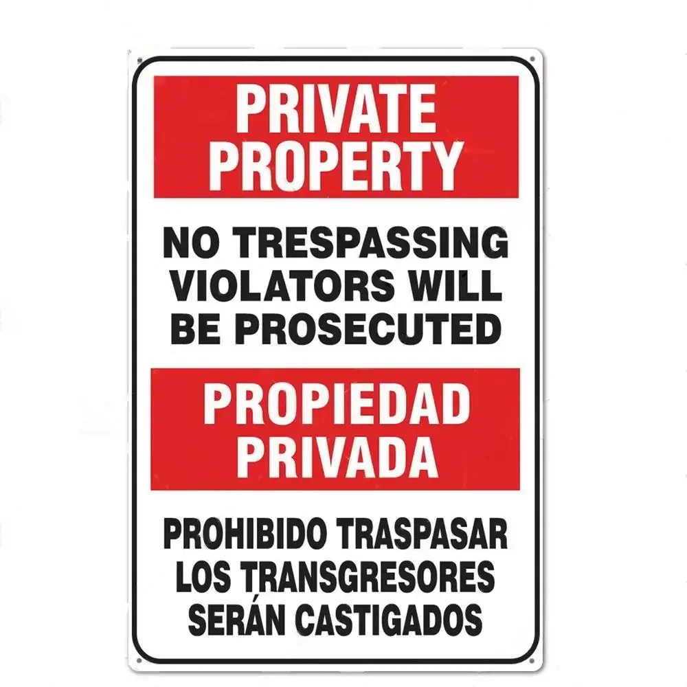 No Trespassing No Entry Private Property Warning Signs Public Garage Workshop Wall Decor Vintage Metal Sign 8x12 inch