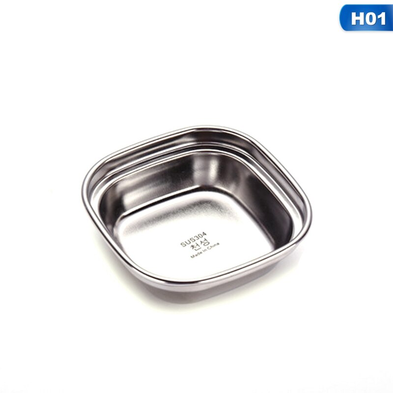 Molho de carne assado de pimenta de aço inoxidável pratos tigela separada sushi vinagre de soja pratos talheres comida tempero bandeja: H01
