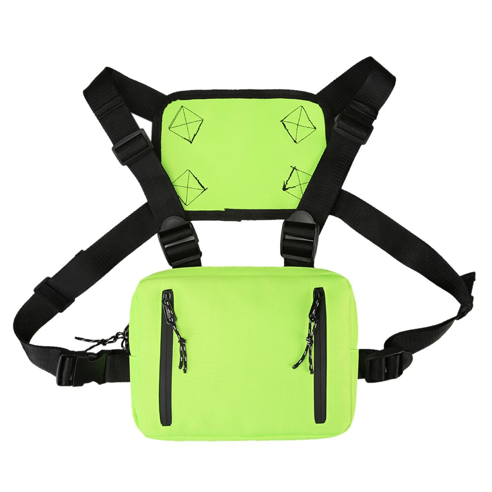 Estilo hip hop crossbody ombro saco de peito para homens mulher multi-função chique unisex oxford streetwear saco colete cintura packs: Green