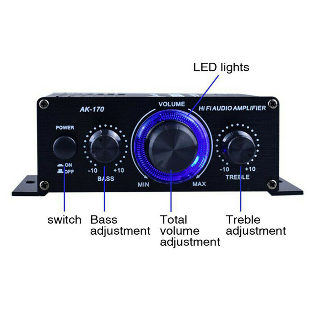 Wzmacniacz mocy audio HiFi zgodny z Bluetooth 2x200W dwukanałowy z wejściem RCA wysokiej jakości mini wzmacniacz mocy audio