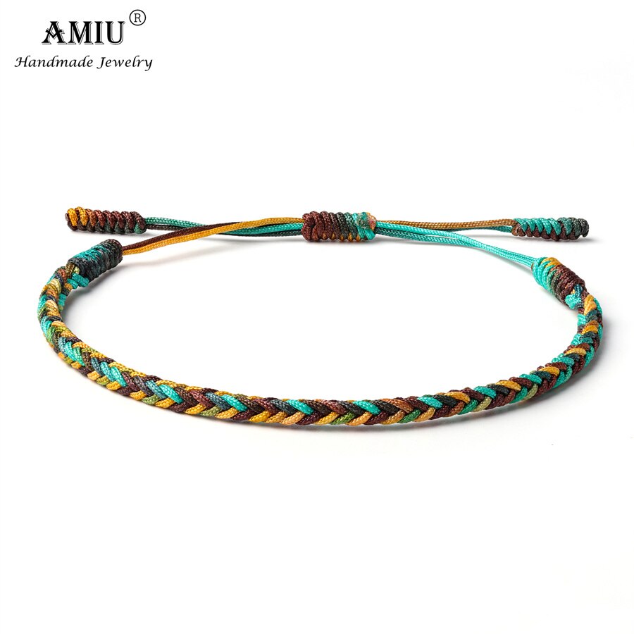 AMIU-Pulseras de la suerte Budista Tibetano hechas a mano, pulseras de colores degradados, amuleto de nudos de cuerda de , pulsera trenzada del Tíbet: 2