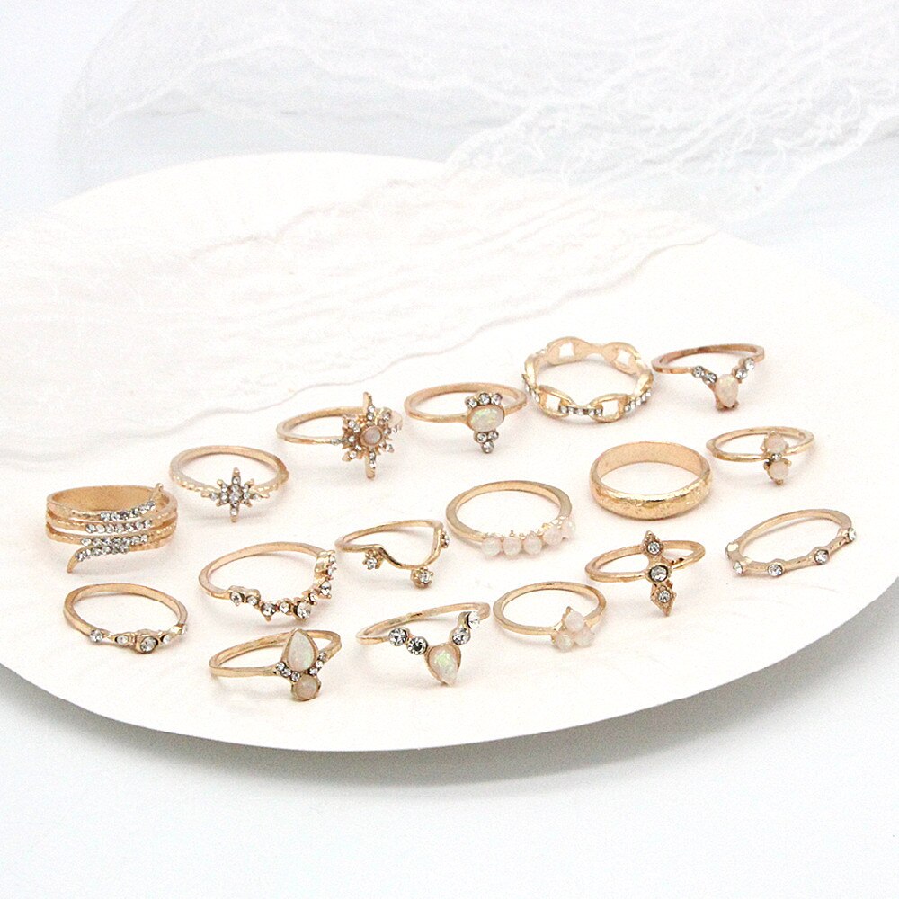 17 pz/set Boho anelli gotici Punk anelli coppia strass anelli anelli Mujer per le donne gioielli fedi nuziali all'ingrosso
