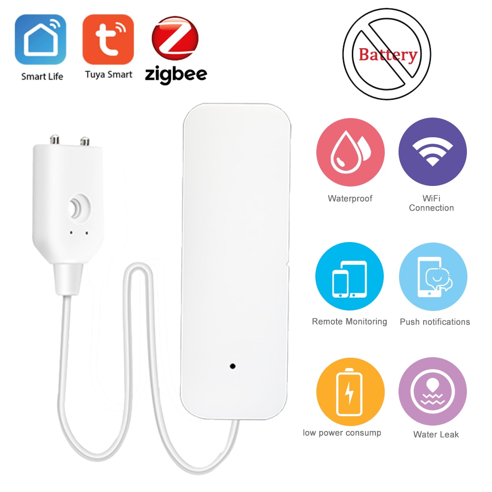 Tuya Zigbee Smart Home Water Leak Sensor Wireless Flooding Detector Water Leakage Detection Alert Water Level Overflow Alarm