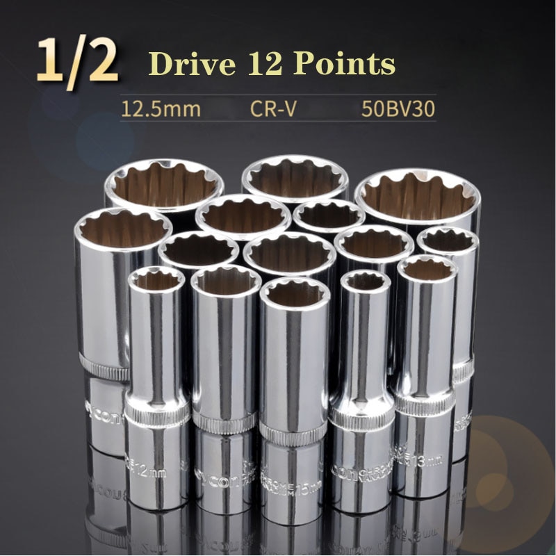 1/2" Drive Deep Socket Wrench Head 12 Point 78mm Long Socket Set Mirror Surface Anti-rust Ratchet Wrench Sockets for Nut Removal