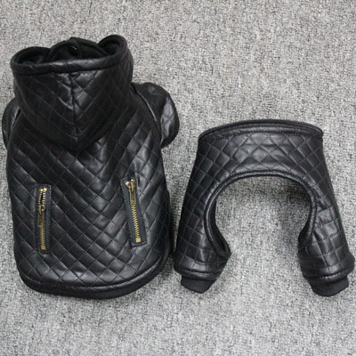 Leather Winter Pet Dog Coat Clothes Detachable Two-Piece Set Dogs Jacket Warm Four Legs Hoodies Windproof Clothing DOGGYZSTYLE: Black / XL