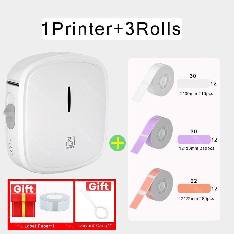 HPRT Q2 Thermal Label Printer Portable Pocket Label Maker Mobile Phone Home Office Use Mini Printing Machine No Ink For Home: White Printer 3Roll