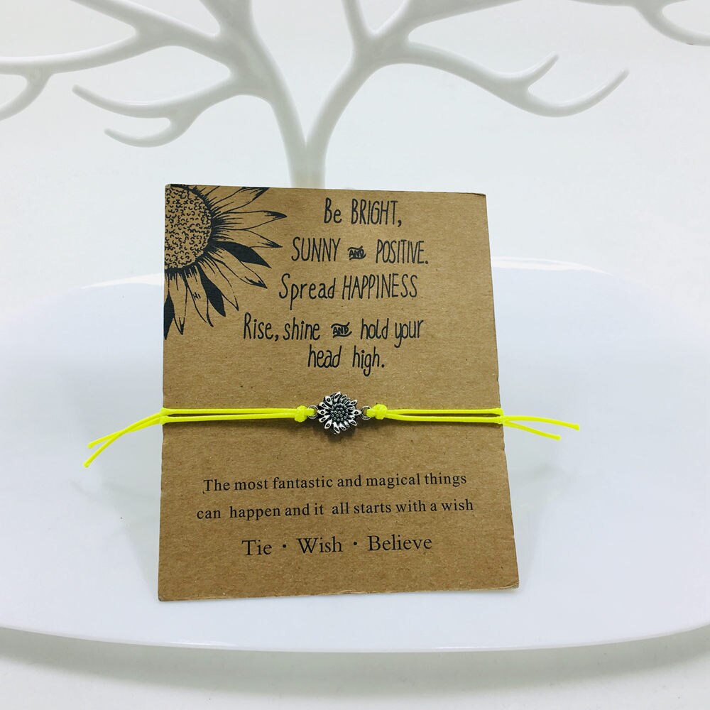 12 PCS Sunflower Quotes Bracelets Wedding Braismaid Bracelet Women Charm Bracelets Friendship Bracelet Ins: 5 lemon yellow