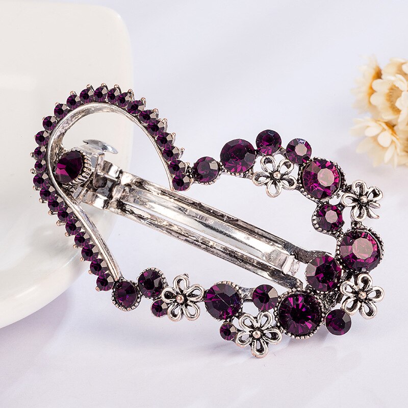 Dalaful Love Heart Flower Rhinestone Hair Clip Barrette Hairpin Headwear Accessories For Woman Girls F150