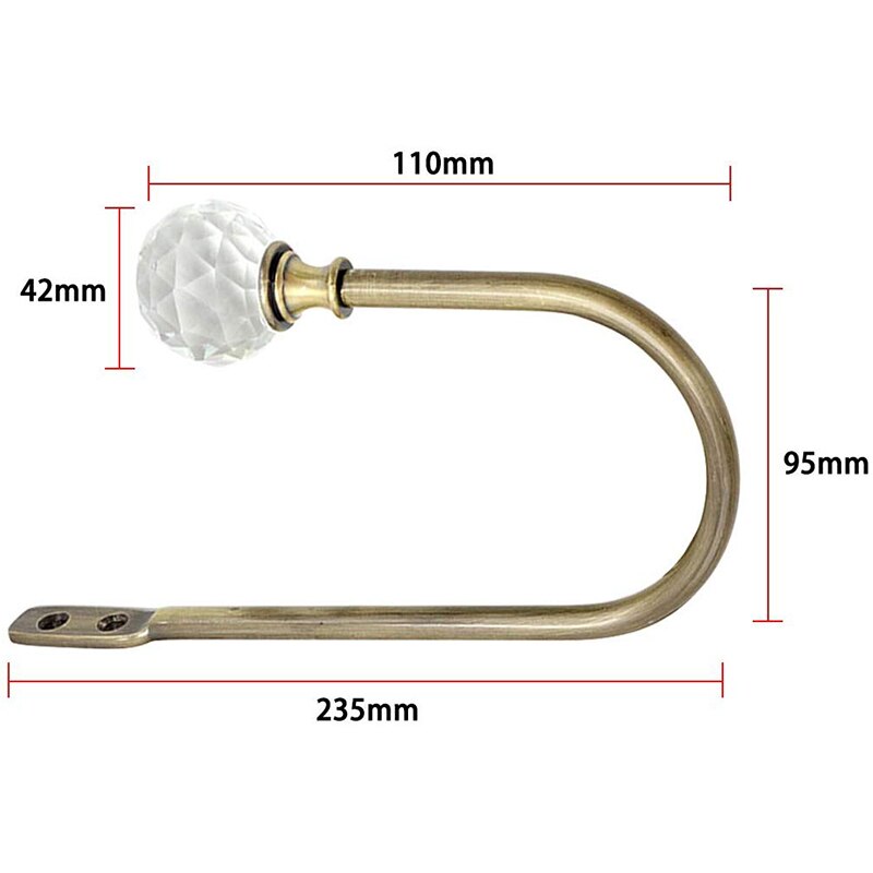 Curtain Holdbacks Acrylic Crystal Ball Curtain Tie Backs U Shaped Metal Curtain Holdbacks Wall Mounted Curtain Hook Backs, 2 Pac