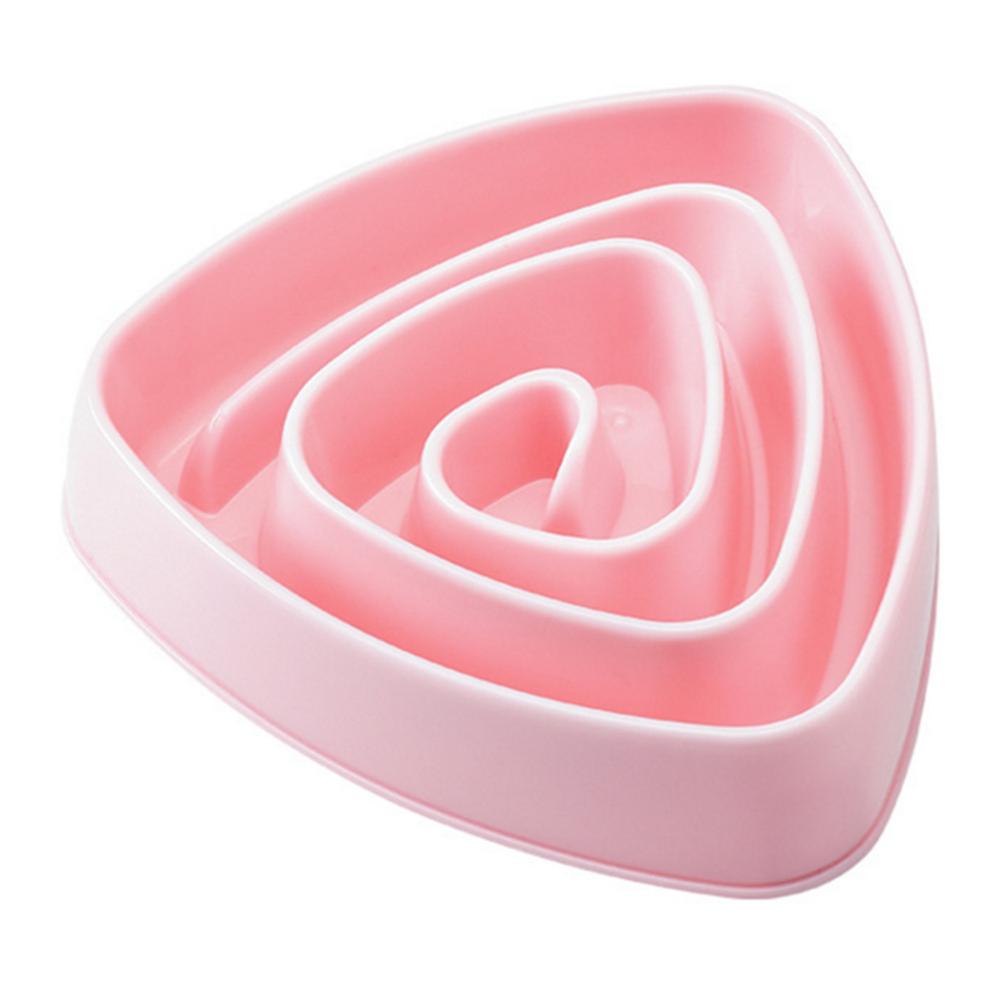 Triangle Slow Eating Puppy Kitten Plastic Food Feeding Pet Avoid Choke Feeder: pink 4