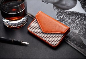 Porte-carte en cuir PU porte-carte d'affaires pour femme banque et crédit porte-carte Rfid portefeuille Auto Documents porte-cartes: Orange