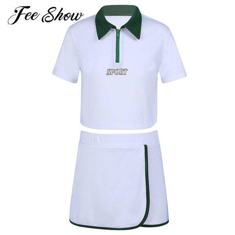 Kids Meisjes Tennis Sport Set Revers Kraag Kwart Rits Korte Mouw T-shirt En Shorts Set Badminton Sport Outfits Activewear