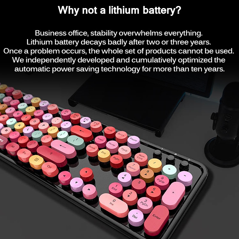 Juego de teclado y ratón de colores variados para niña, Kit de ratón y ratón inalámbrico Vintage de 2,4 Ghz para chica