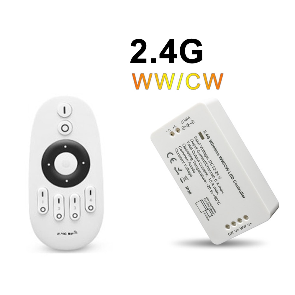 2.4G WWCW Controller,DC12V/DC24V,CCT and Brightness Adjustable,for CCT LED Strips,Spotlights,Rigid Bar light,Linear lights,Panel