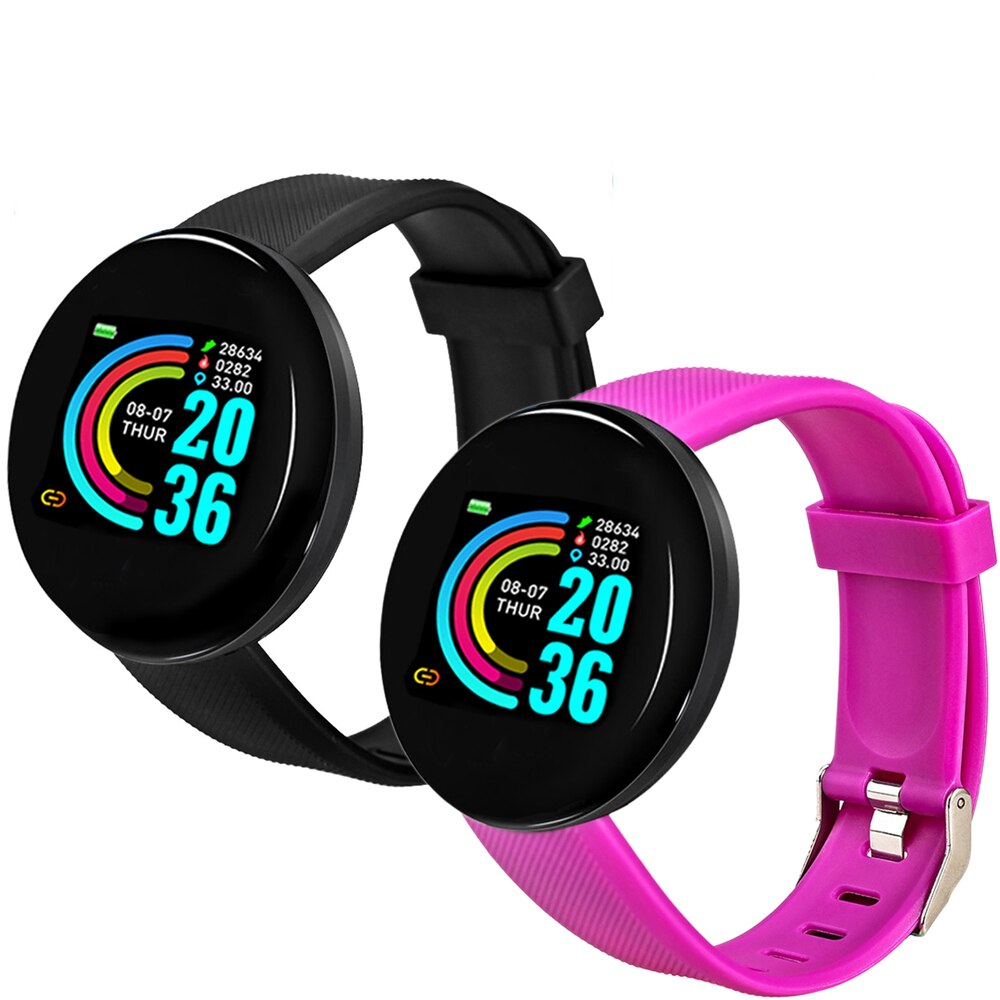 2 PCS D18 Heart Rate Smart Bracelet Man Activity Tracker Smartwatch Sports Tracker Smart Band Wristwatch for Android IOS: Black and Purple
