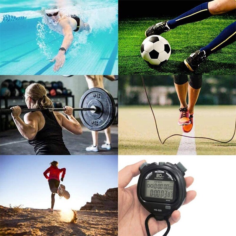 Sports Stopwatch Digital Sport Stopwatch Timer 2 Rows 20 Memory for Coaches Referee Equipment