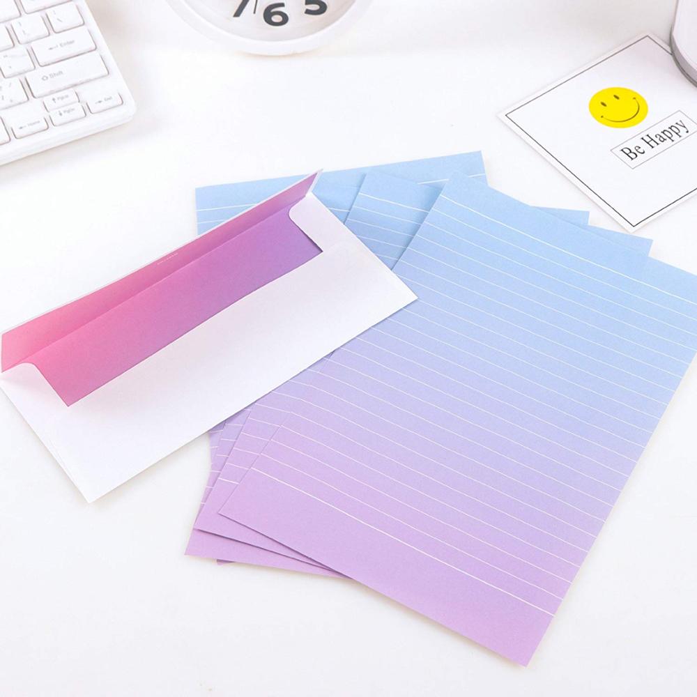 16 Cute Rainbow Colorful Writing Stationery Paper Letter Set With 8 Envelope &amp; Label Seal Sticker For Home School Office Supply