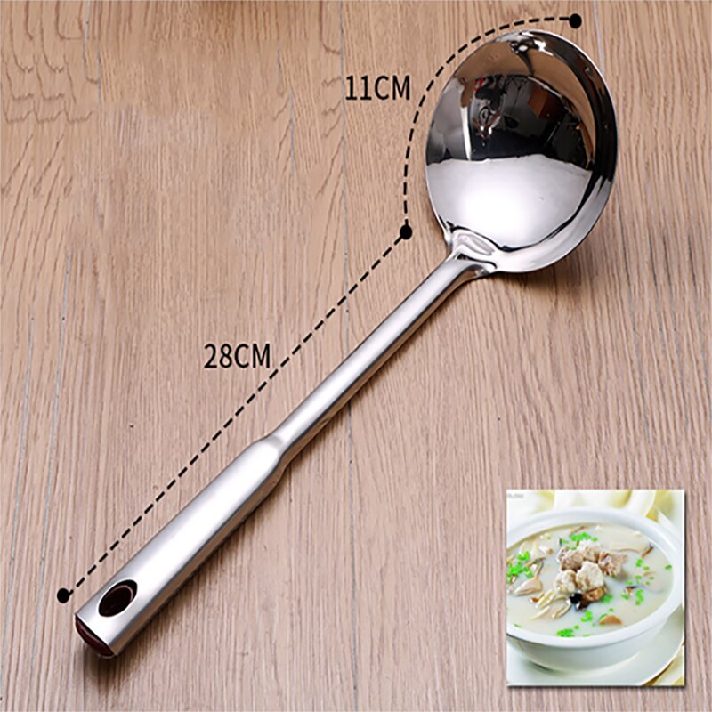 Stainless Steel Fried Shovel Cooking Turners Spatula Spoon Colander Home Kitchen Gadgets Accessories Cooking Tool: spoon-L