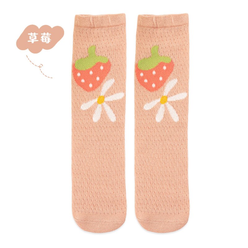 Strumpfhosen verlieren Dünne Baumwolle Gittergewebe Baby Mittleren Rohr Socken für Kleinkinder und freundlicher Heelless Karikatur Mückenschutz Lange Socken: Rosa