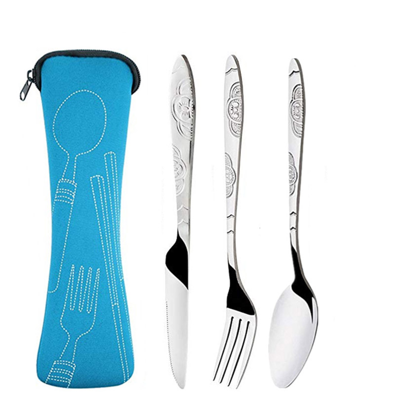 Edelstahl-Geschirrtasche, waschbar, mit Reißverschluss, Besteckset-Koffer, tragbare Tasche für Abendessen, Haushaltswerkzeug, Reisen, Camping, Löffel: Schwarz