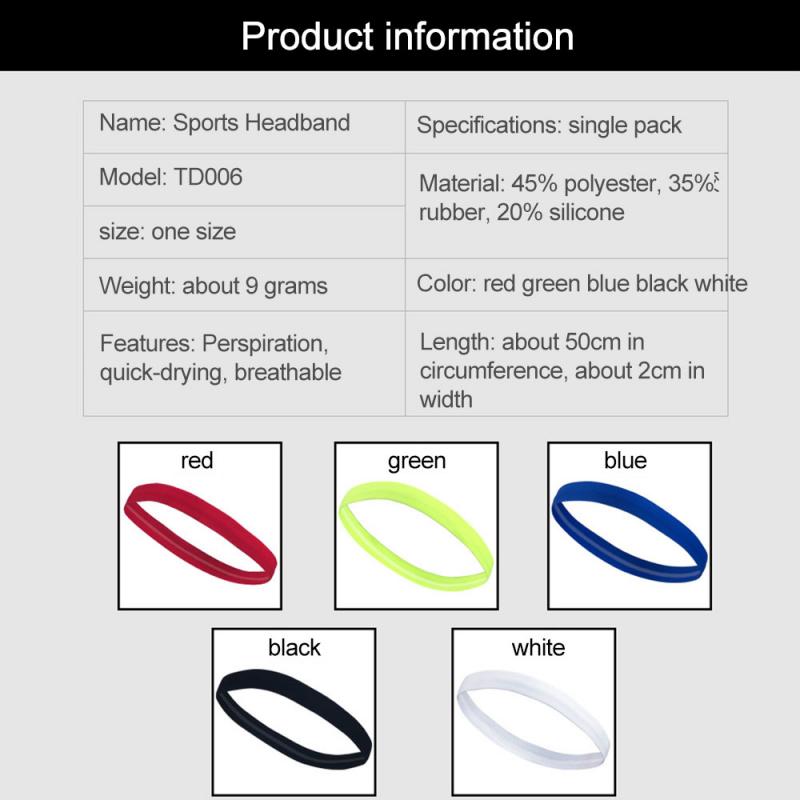Sweatband Gym Fitness Yoga Sweat Headband For Men Women Sports Hair Band Anti-Slip Elastic Rubber Hairband