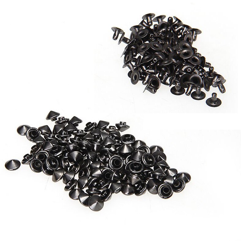 100 Iron Black Conical Rivet Screw Studs 6mm for Jewelry