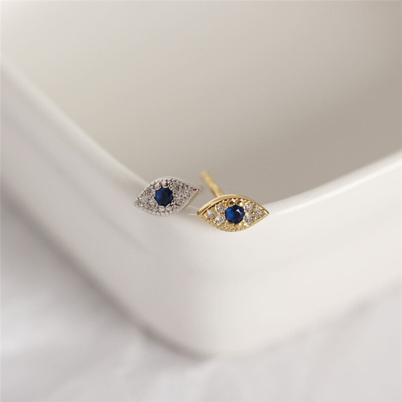 Ying Vahine Bestseller 100% 925 Sterling Zilver Mini Zirkoon Blue Eyes Evil Ogen Kleine Stud Oorbellen Voor Vrouwen