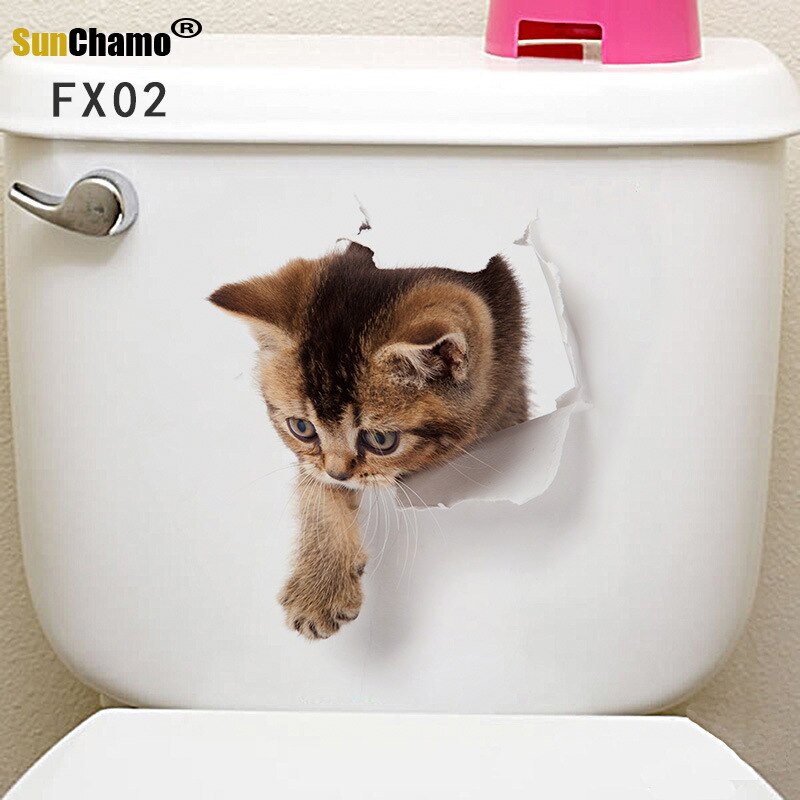 Grappige Hond Kat 3d Gat Wc Stickers Voor Wasruimte Huis Decoratie Diy Ainimals Pvc Muurschilderingen Cartoon Puppy Kitten Kids decals