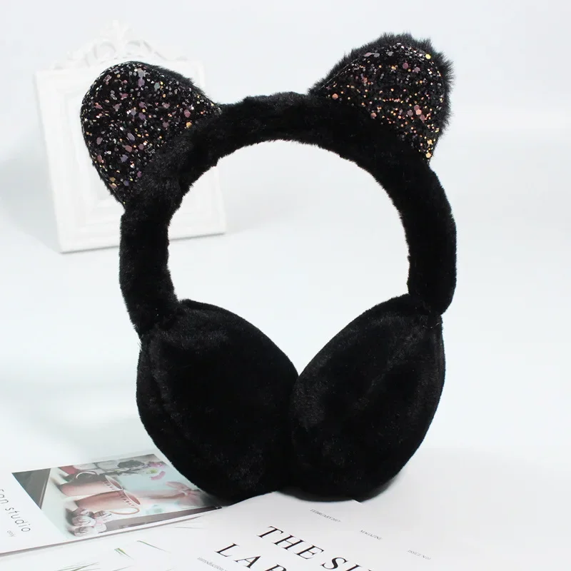 Soft Plush Cute Cat Ear Earmuffs for Women Kids Outdoor Winter Warm Thickened Ear Protector Cold Protection Folding Ear Cover